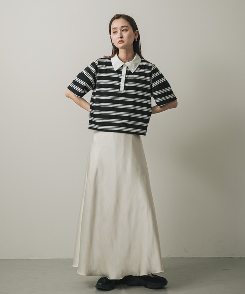 SENSE OF PLACE by URBAN RESEARCH（センスオブプレイスバイアーバンリサーチ）の「マルチボーダーカットポロシャツ（ポロシャツ・レディース・ブラック系その他/オレンジ/ホワイト系その他・ONE）」の6枚目の写真