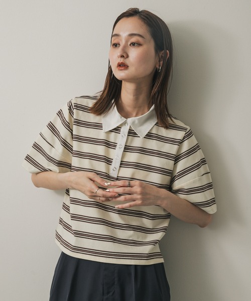 SENSE OF PLACE by URBAN RESEARCH（センスオブプレイスバイアーバンリサーチ）の「マルチボーダーカットポロシャツ（ポロシャツ・レディース・ブラック系その他/オレンジ/ホワイト系その他・ONE）」の8枚目の写真