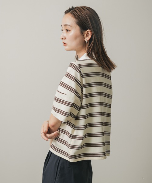 SENSE OF PLACE by URBAN RESEARCH（センスオブプレイスバイアーバンリサーチ）の「マルチボーダーカットポロシャツ（ポロシャツ・レディース・ブラック系その他/オレンジ/ホワイト系その他・ONE）」の9枚目の写真