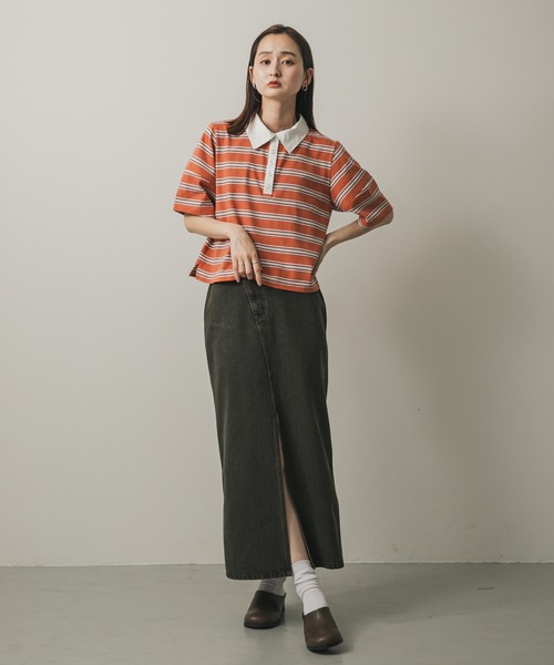 SENSE OF PLACE by URBAN RESEARCH（センスオブプレイスバイアーバンリサーチ）の「マルチボーダーカットポロシャツ（ポロシャツ・レディース・ブラック系その他/オレンジ/ホワイト系その他・ONE）」の14枚目の写真