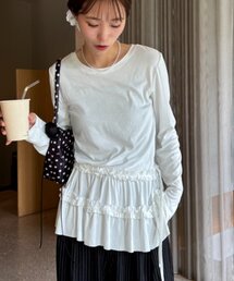 CIAOPANIC TYPY フリル付き カットソー ビッグカラー きれいめ tシャツ 「二の腕カバー」アシメフリルデザインカットソー レディース