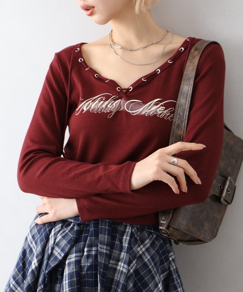 SpRay(スプレイ)の「ロゴスピンドルロンT(Tシャツ/カットソー・レディース・ホワイト/ブラック/アイボリー/ブラウン/ボルドー・FREE)」の5枚目の写真
