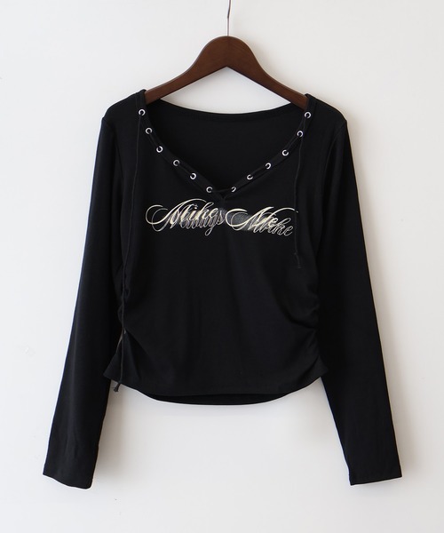 SpRay(スプレイ)の「ロゴスピンドルロンT(Tシャツ/カットソー・レディース・ホワイト/ブラック/アイボリー/ブラウン/ボルドー・FREE)」の12枚目の写真