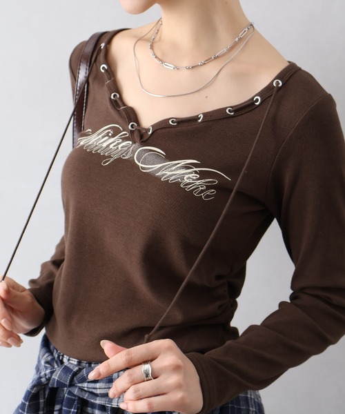 SpRay(スプレイ)の「ロゴスピンドルロンT(Tシャツ/カットソー・レディース・ホワイト/ブラック/アイボリー/ブラウン/ボルドー・FREE)」の20枚目の写真