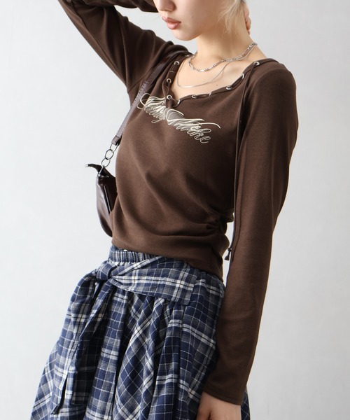 SpRay(スプレイ)の「ロゴスピンドルロンT(Tシャツ/カットソー・レディース・ホワイト/ブラック/アイボリー/ブラウン/ボルドー・FREE)」の21枚目の写真