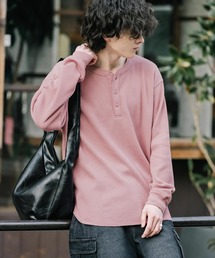 新色追加 オーバーサイズ T/Cワッフルヘンリーネック長袖Tシャツ