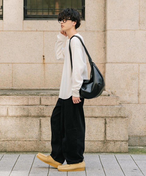 Rocky Monroe(ロッキーモンロー)の「新色追加 オーバーサイズ T/Cワッフルヘンリーネック長袖Tシャツ(Tシャツ/カットソー・メンズ・オートミール/チャコール/ホワイト/ブラック/グレー/ブルーグレー/ピンク・M/L/XL)」の20枚目の写真