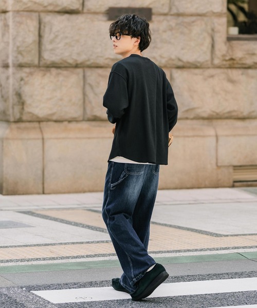 Rocky Monroe(ロッキーモンロー)の「新色追加 オーバーサイズ T/Cワッフルヘンリーネック長袖Tシャツ(Tシャツ/カットソー・メンズ・オートミール/チャコール/ホワイト/ブラック/グレー/ブルーグレー/ピンク・M/L/XL)」の13枚目の写真
