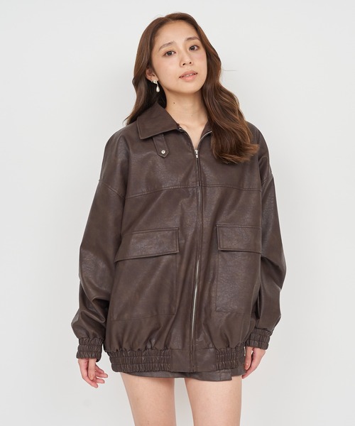 ROYAL PARTY(ロイヤルパーティー)の「フェイクビンテージレザー2wayジャケット(ライダースジャケット・レディース・ブラック/ブラウン・FREE)」の14枚目の写真