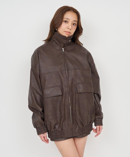 ROYAL PARTY(ロイヤルパーティー)の「フェイクビンテージレザー2wayジャケット(ライダースジャケット・レディース・ブラック/ブラウン・FREE)」の15枚目の写真