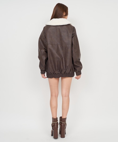 ROYAL PARTY(ロイヤルパーティー)の「フェイクビンテージレザー2wayジャケット(ライダースジャケット・レディース・ブラック/ブラウン・FREE)」の8枚目の写真