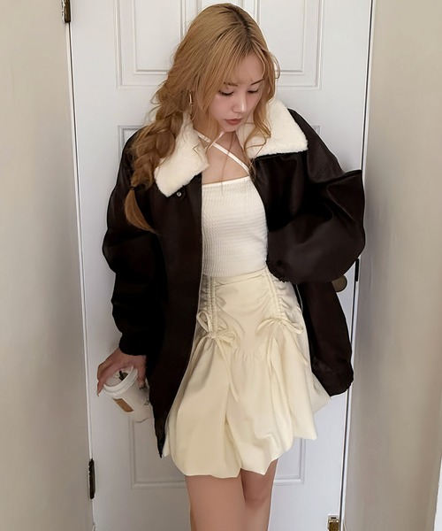 ROYAL PARTY(ロイヤルパーティー)の「フェイクビンテージレザー2wayジャケット(ライダースジャケット・レディース・ブラック/ブラウン・FREE)」の18枚目の写真