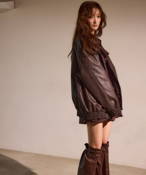 ROYAL PARTY(ロイヤルパーティー)の「フェイクビンテージレザー2wayジャケット(ライダースジャケット・レディース・ブラック/ブラウン・FREE)」の19枚目の写真