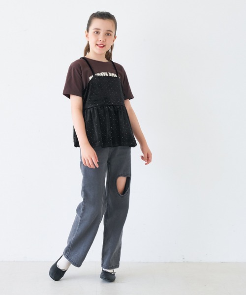 coca（coca）（コカ）の「キッズ　親子お揃いラインストーンベロアキャミソール（キャミソール・キッズ・ブラック・150/140/130/120）」の5枚目の写真