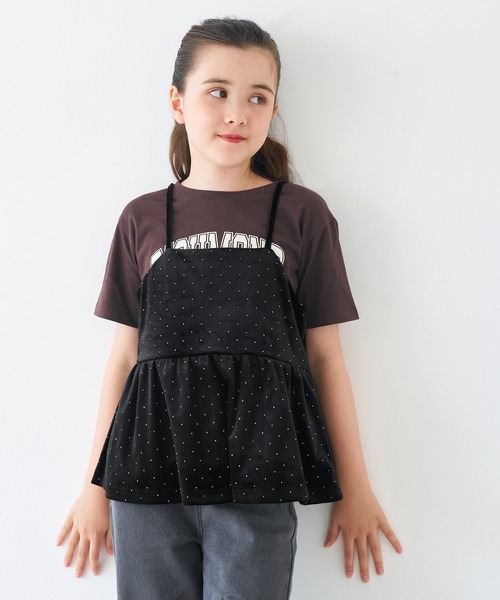 coca（coca）（コカ）の「キッズ　親子お揃いラインストーンベロアキャミソール（キャミソール・キッズ・ブラック・150/140/130/120）」の6枚目の写真