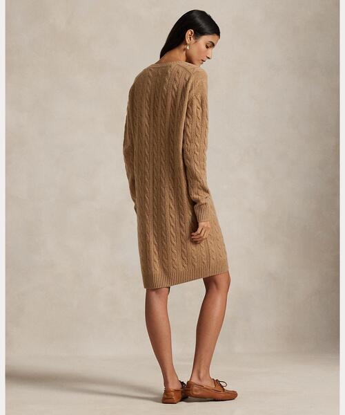 ケーブル ウールカシミヤ Vネック セーター ドレス（ワンピース