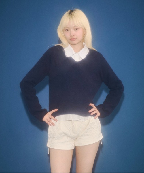 セール】alpaca wool v-neck knit & slim scarf set / アルパカウール