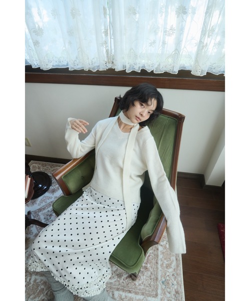 alpaca wool v-neck knit & slim scarf set / アルパカウールスリム