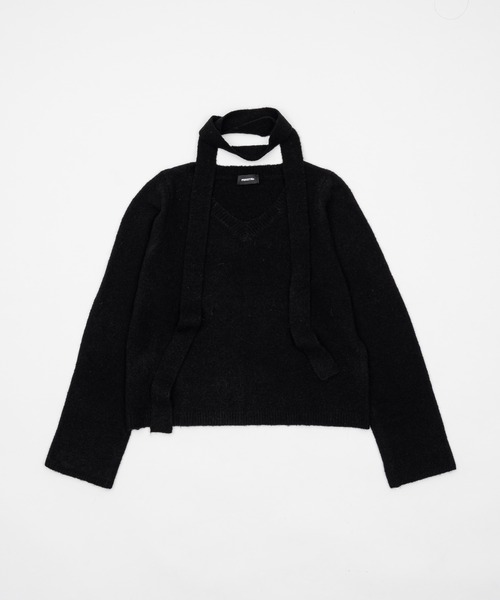 alpaca wool v-neck knit & slim scarf set / アルパカウールスリム