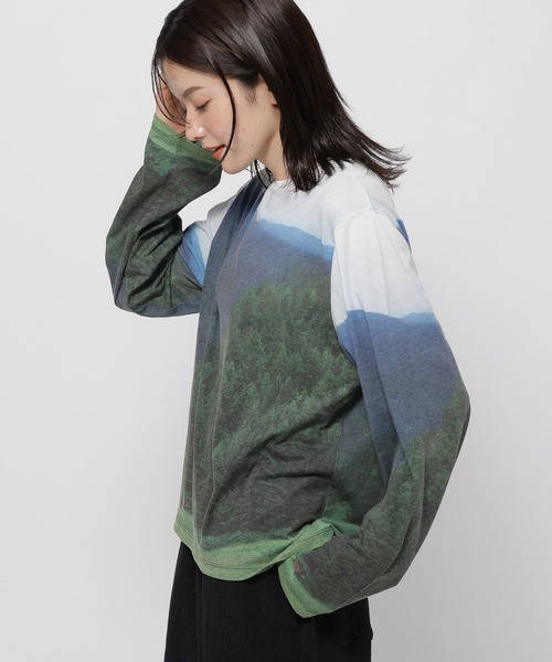 niko and...（ニコアンド）の「ランドスケープロングTシャツ（Tシャツ/カットソー・レディース・ライトブルー/ベージュ/グリーン・FREE）」の11枚目の写真