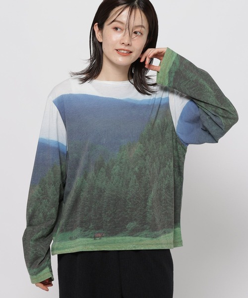 niko and...（ニコアンド）の「ランドスケープロングTシャツ（Tシャツ/カットソー・レディース・ライトブルー/ベージュ/グリーン・FREE）」の12枚目の写真