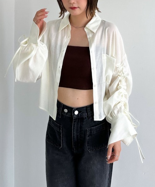 archives（アルシーヴ）の「ドロストスリーブショートシャツ（シャツ/ブラウス・レディース・ブルー/ブラウン/アイボリー・MEDIUM）」の12枚目の写真