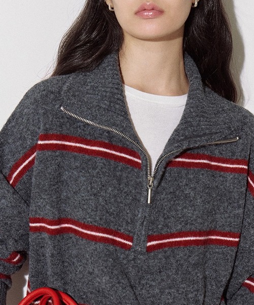 ボーダー柄 ハーフジップ ウールニットトップス FQ25S176【Fano Studios】【2025AW】