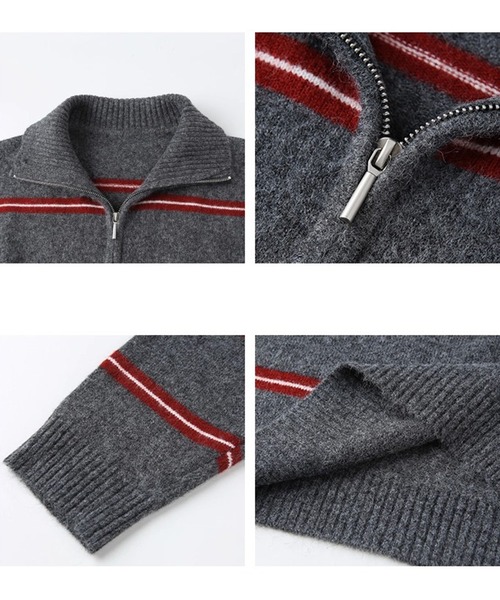 ボーダー柄 ハーフジップ ウールニットトップス FQ25S176【Fano Studios】【2025AW】