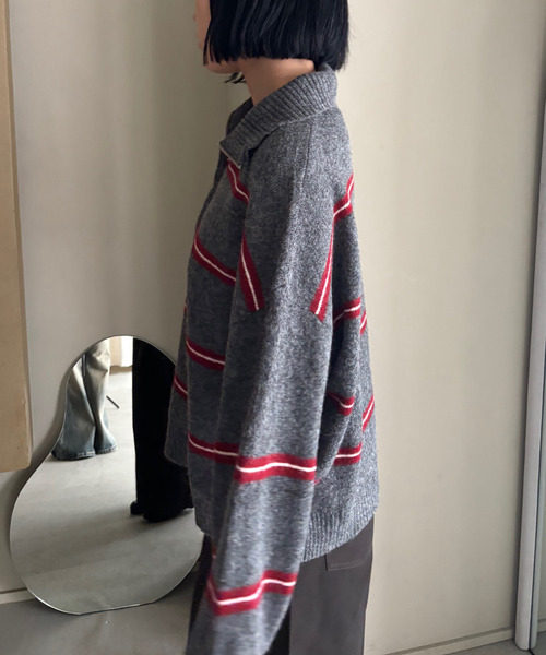 ボーダー柄 ハーフジップ ウールニットトップス FQ25S176【Fano Studios】【2025AW】