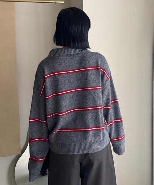 ボーダー柄 ハーフジップ ウールニットトップス FQ25S176【Fano Studios】【2025AW】