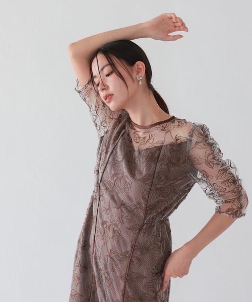 haremode（ハレモード）の「フローラルレイヤードチュールドレス（ドレス・レディース・ベージュ/ブラウン/ブラック・S/M）」の3枚目の写真