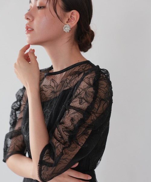 haremode（ハレモード）の「フローラルレイヤードチュールドレス（ドレス・レディース・ベージュ/ブラウン/ブラック・S/M）」の2枚目の写真