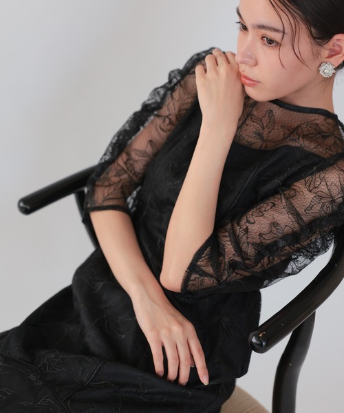 haremode（ハレモード）の「フローラルレイヤードチュールドレス（ドレス・レディース・ベージュ/ブラウン/ブラック・S/M）」の13枚目の写真