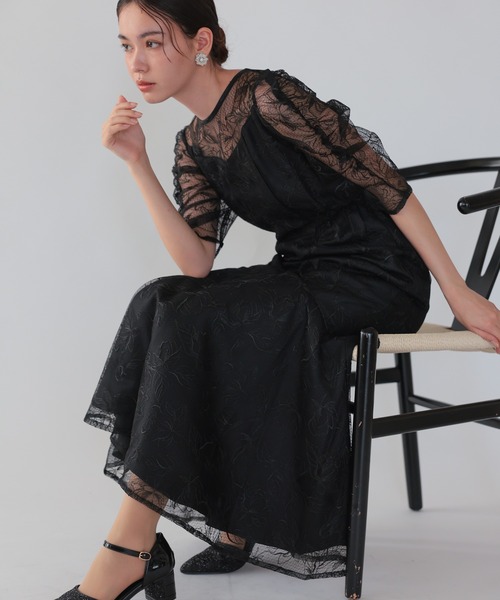 haremode（ハレモード）の「フローラルレイヤードチュールドレス（ドレス・レディース・ベージュ/ブラウン/ブラック・S/M）」の14枚目の写真