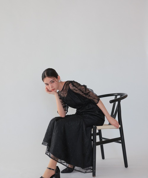 haremode（ハレモード）の「フローラルレイヤードチュールドレス（ドレス・レディース・ベージュ/ブラウン/ブラック・S/M）」の15枚目の写真