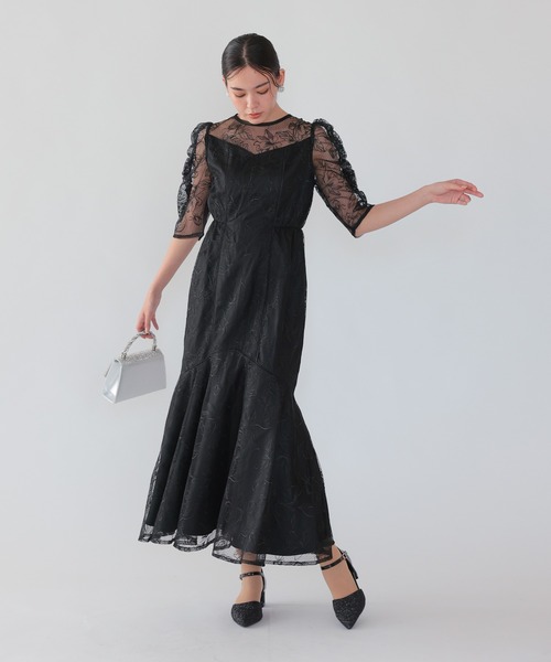 haremode（ハレモード）の「フローラルレイヤードチュールドレス（ドレス・レディース・ベージュ/ブラウン/ブラック・S/M）」の9枚目の写真