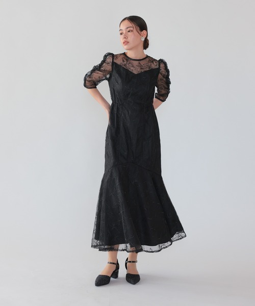 haremode（ハレモード）の「フローラルレイヤードチュールドレス（ドレス・レディース・ベージュ/ブラウン/ブラック・S/M）」の8枚目の写真