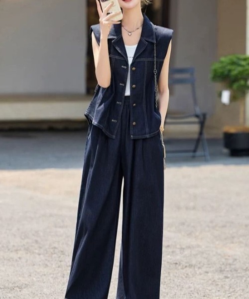 FAVORITO(ファヴォリート)の「ベルト付きデニムセットアップ(セットアップ・レディース・ダークブルー・S/M/L/XL)」の9枚目の写真