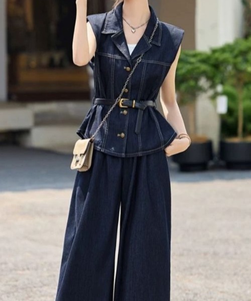 FAVORITO(ファヴォリート)の「ベルト付きデニムセットアップ(セットアップ・レディース・ダークブルー・S/M/L/XL)」の8枚目の写真