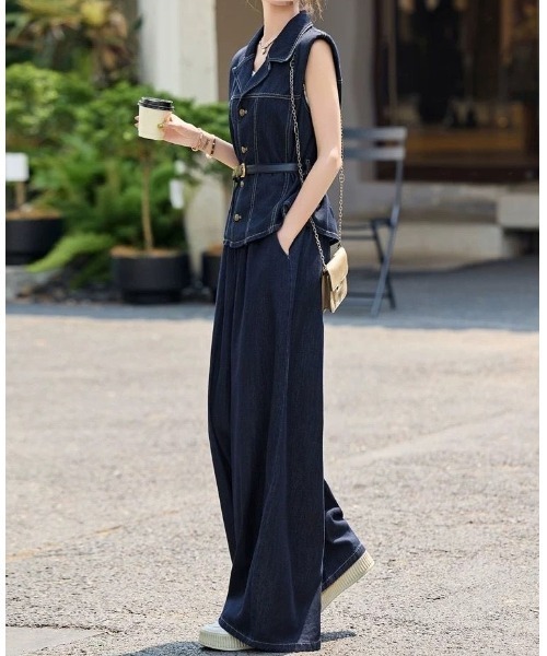 FAVORITO(ファヴォリート)の「ベルト付きデニムセットアップ(セットアップ・レディース・ダークブルー・S/M/L/XL)」の5枚目の写真