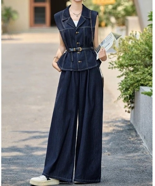 FAVORITO(ファヴォリート)の「ベルト付きデニムセットアップ(セットアップ・レディース・ダークブルー・S/M/L/XL)」の3枚目の写真