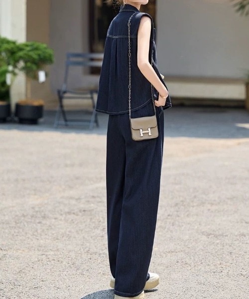 FAVORITO(ファヴォリート)の「ベルト付きデニムセットアップ(セットアップ・レディース・ダークブルー・S/M/L/XL)」の6枚目の写真