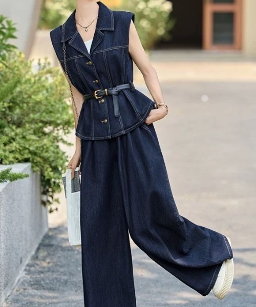 FAVORITO(ファヴォリート)の「ベルト付きデニムセットアップ(セットアップ・レディース・ダークブルー・S/M/L/XL)」の10枚目の写真