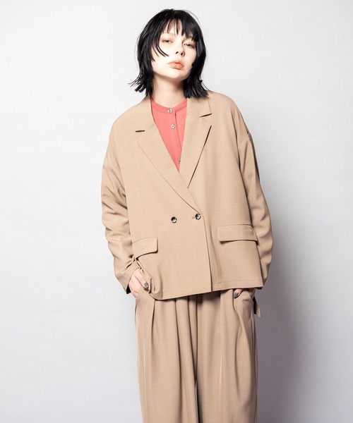 OSMOSIS（オズモーシス）の「バックタックダブルブレストジャケット（テーラードジャケット・レディース・グレー/ベージュ/ブラック・ONE SIZE）」の3枚目の写真