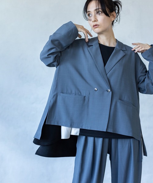 OSMOSIS（オズモーシス）の「バックタックダブルブレストジャケット（テーラードジャケット・レディース・グレー/ベージュ/ブラック・ONE SIZE）」の8枚目の写真