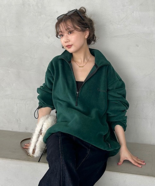FRAY I.D(フレイアイディー)の「【Champion】ハーフジッププルオーバー(Tシャツ/カットソー・レディース・グリーン/ブラック・F)」の1枚目の写真