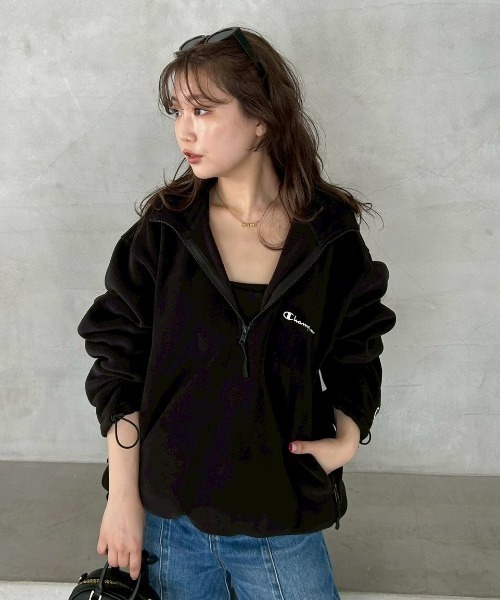 FRAY I.D(フレイアイディー)の「【Champion】ハーフジッププルオーバー(Tシャツ/カットソー・レディース・グリーン/ブラック・F)」の2枚目の写真