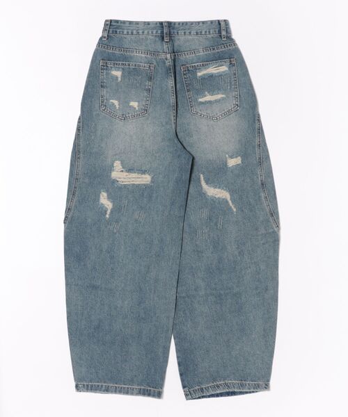 HOOK(フック)の「【HOOK】for girls ヴィンテージウォッシュ バルーンシルエットダメージデニムパンツ(デニムパンツ・レディース・ブルー・LARGE/MEDIUM/SMALL)」の2枚目の写真