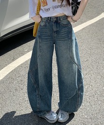 【HOOK】for girls ヴィンテージウォッシュ バルーンシルエットダメージデニムパンツ