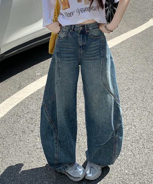 HOOK】for girls ヴィンテージウォッシュ バルーンシルエットダメージ